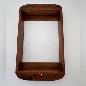 Vintage Wooden Casserole Carrier with Apple Folk Art Design